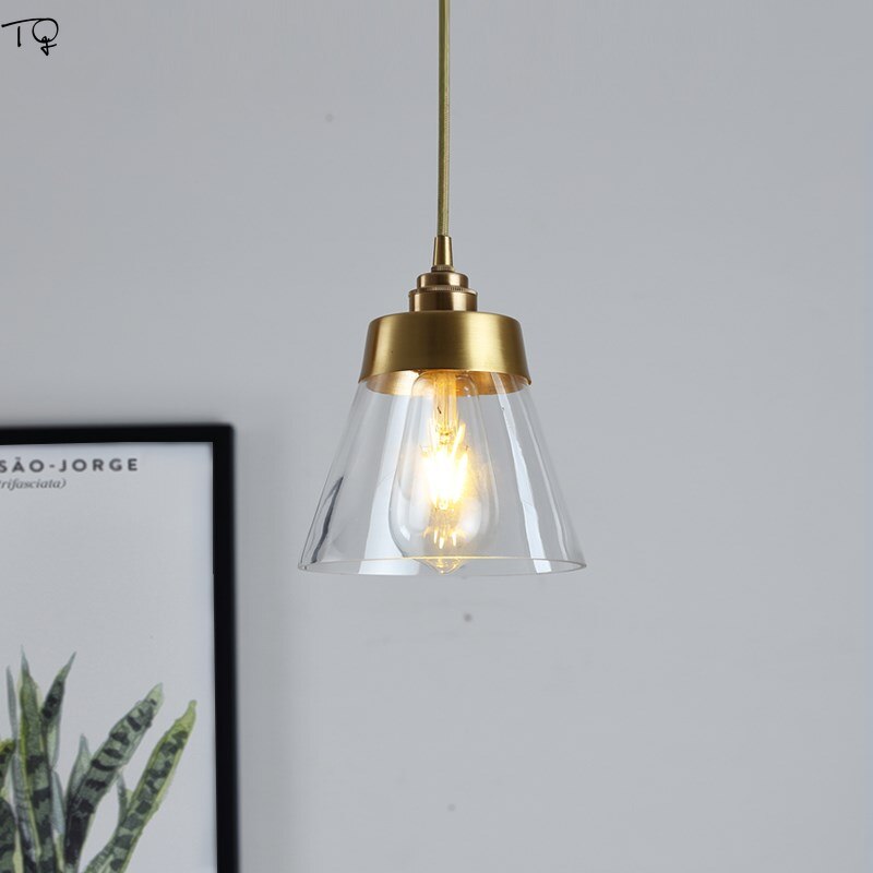 Nordic Individual Retro Vintage Copper Glass Pendant Lights Post - Modern Simple Kitchen Fixtures