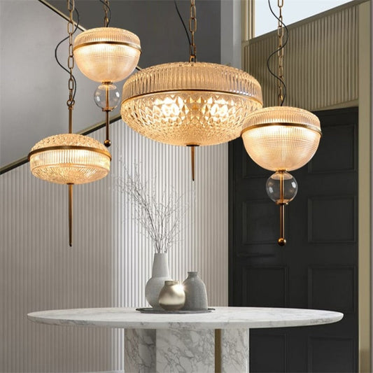 American Retro Glass Cans Shade Pendant Lights Modern Kitchen Hanging Lamp Living Room Dining Room