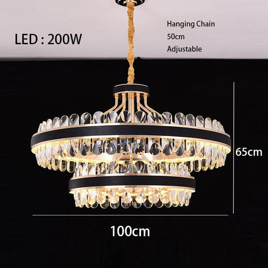 Crystal Dimmable Led Light Ceiling Chandeliers Black Leather Luxury Lustres Round Hanging Lamps