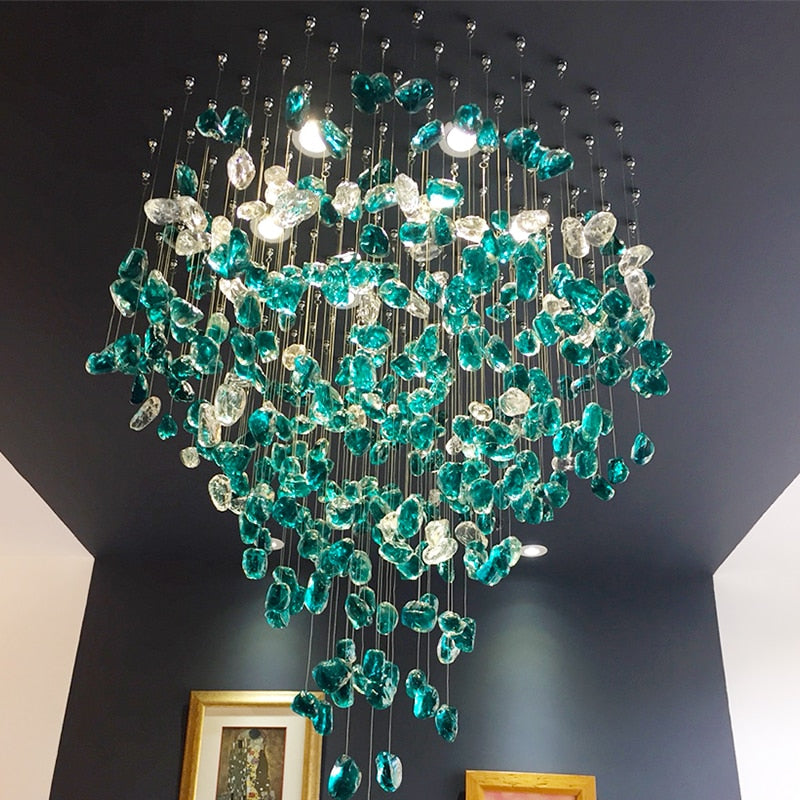 Custom Crystal Stone Chandelier Hotel Lobby Glass Art Lamps Led Engineering Decorative Lighting