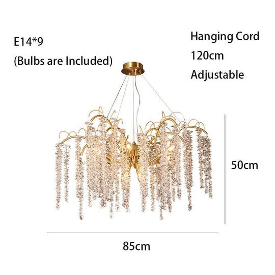 Crystal Wistaria Led Lights Ceiling Chandeliers New Luxury Gold Remote Control Hanging Lamps Home
