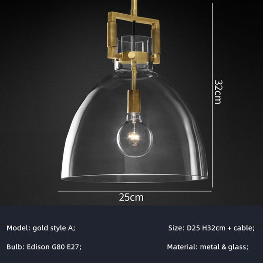 American Retro Edison E27 Led Pendant Light - Gold Metal Adjustable Droplight For Indoor Lighting