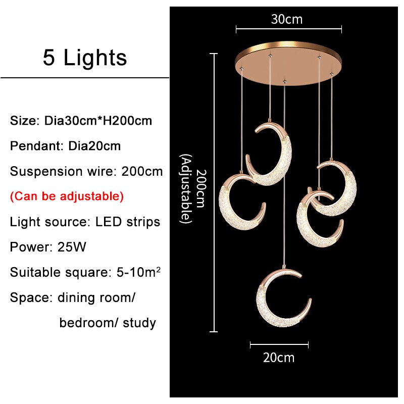 Modern Moon Chandelier Gold Luxury Living Room Ceiling Crystal Lamp For Decortion Villa Staircase