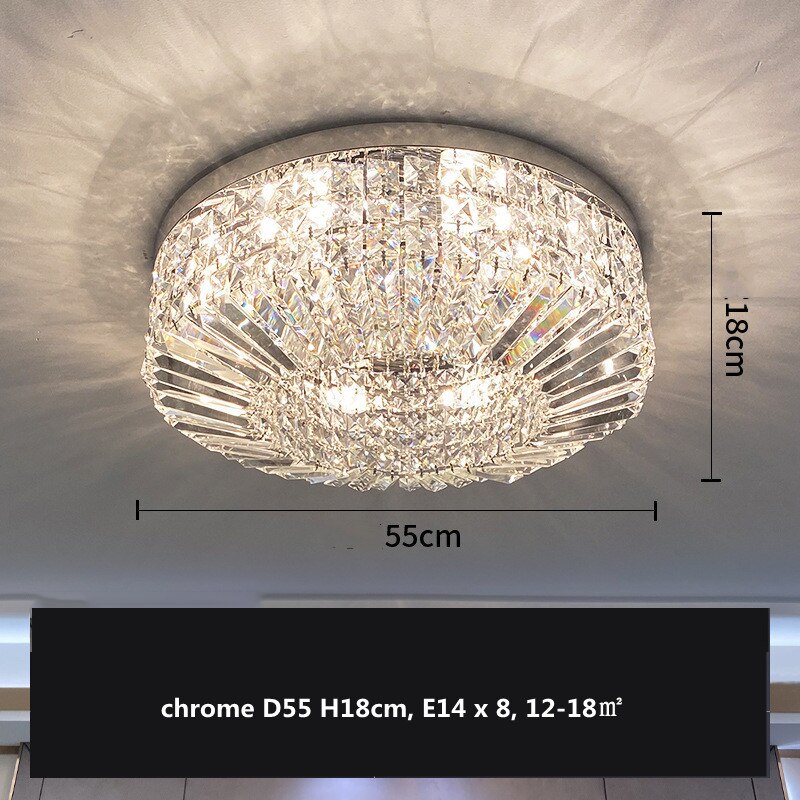 Modern Round Crystal Golden Ceiling Lamp - Stainless Steel Led E14 Luminaire For Dining Room