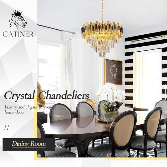 Crystal Chandeliers Black And Gold Large 20” Round Chandelier For Dining Room Luxury Ceiling