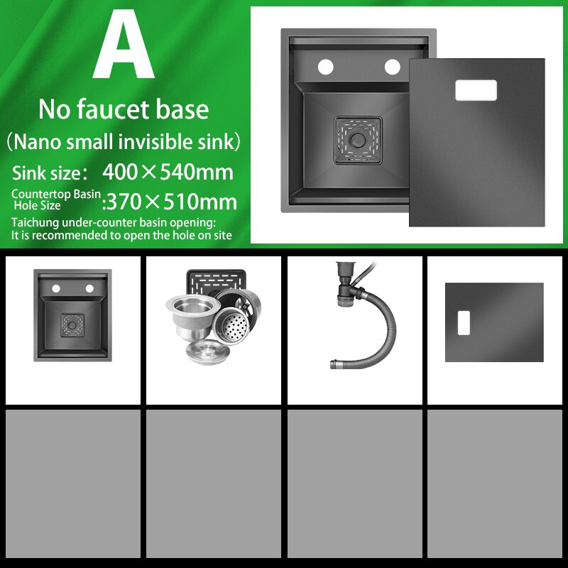 Bar Sink Single Bowl Hidden Black Kitchen Undermount Stainless Steel Square Small Size Sinks Or