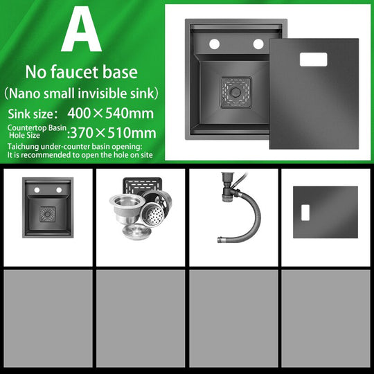 Bar Sink Single Bowl Hidden Black Kitchen Undermount Stainless Steel Square Small Size Sinks Or