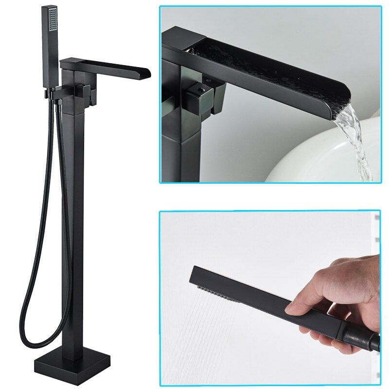 Luxury Matte Black Bathtub Faucet Freestanding Bathroom Tub 6 Types Spout Floor Mounted Bath Shower