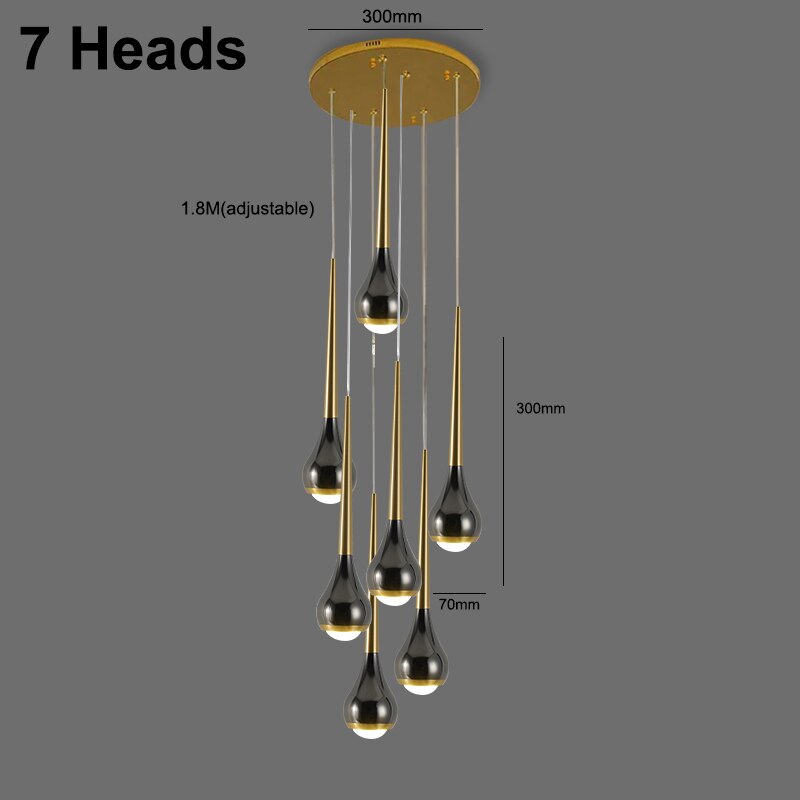 Black Staircase Led Pendant Ligh Modern Living Room Loft Hanging Lamp Villa Hotel Apartment Long