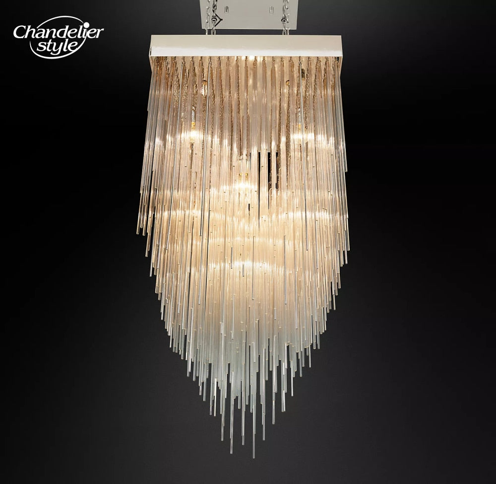 Cascada Square Chandeliers Modern Vintage Led Tassel Glass Brass Chrome Black Pendant Lights Living