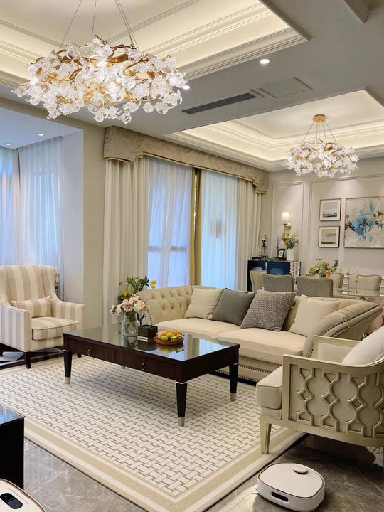 Modern Led Branches Ceiling Chandeliers Glass Crystal Pendant Lamp Handmade Kapok Flower Hanging