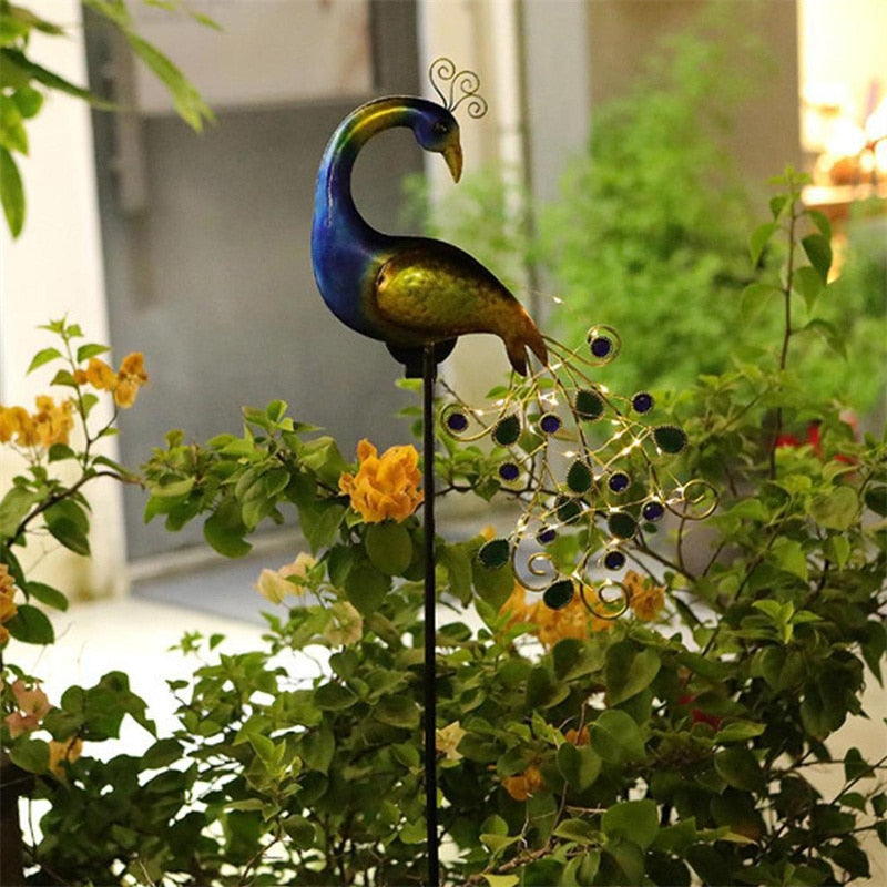 Solar Peacock Lights Outdoor Led Light Metal Statues Figurine Lawn Landscape For Yard Path Garden