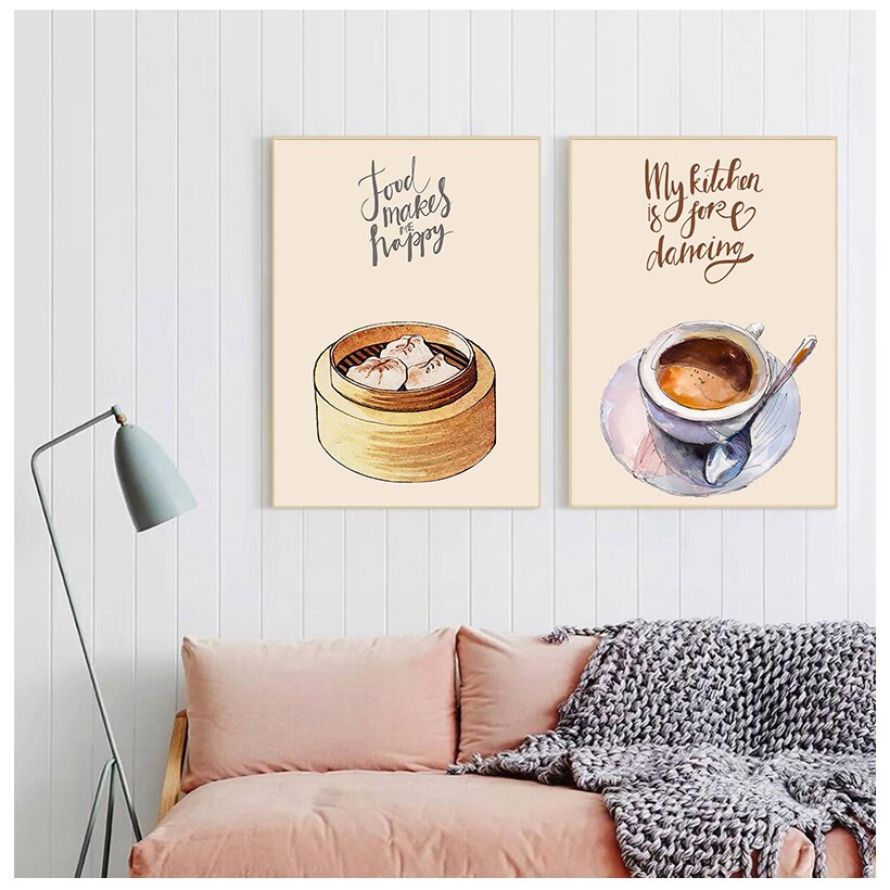 Abstract Chinese Dumplings Canvas Art: Restaurant Food Poster Print For Kitchen Decor Wall Painting