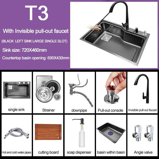 Kitchen Sink Large Nano 304 Stainless Steel Bowl Washbasin Household Thickened Under - Counter