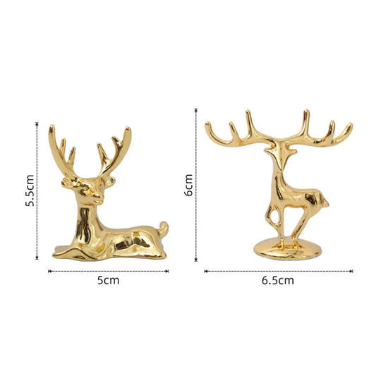 1 Pair Elk Deer Statue Nordic Ornament Art Figurine Vintage Golden Handicraft Table Decoration