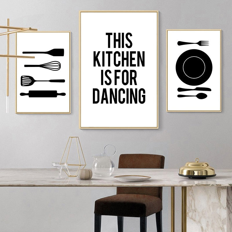 Black White Canvas Painting Nordic Kitchen Quotes Wall Posters Art Prints Pictures For Dining Room