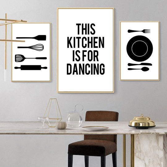 Black White Canvas Painting Nordic Kitchen Quotes Wall Posters Art Prints Pictures For Dining Room