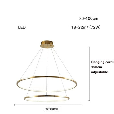 Art Deco Led Stainless Steel Golden Silver Ring Hanging Lamps Lustre Pendant Light Lighting