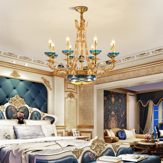 European Elegant Style Full Copper Pendant Lamp Living Room Antique Led Brass Chandelier Chandelier