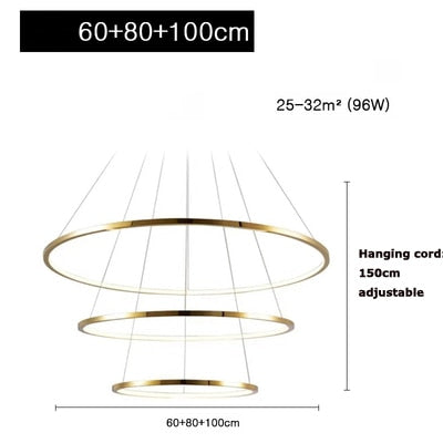 Art Deco Led Stainless Steel Golden Silver Ring Hanging Lamps Lustre Pendant Light Lighting