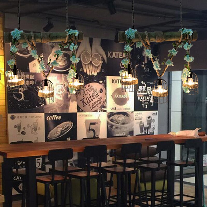 Plants Green Hemp Rope Pendant Light Music Restaurant Barbecue Shop Industry Homestay Farm