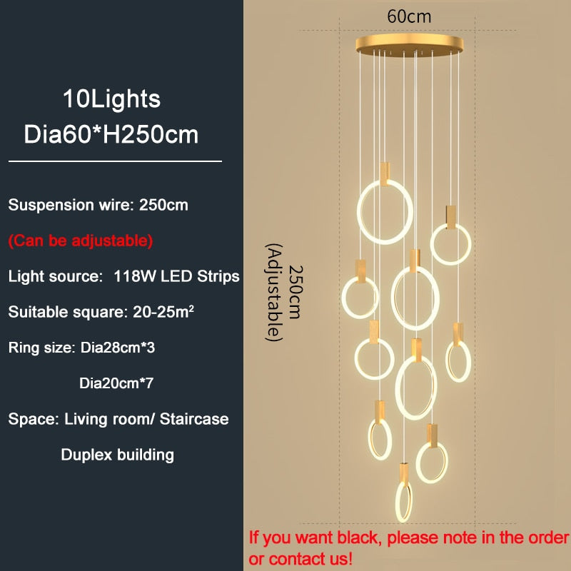 Led Staircase Chandelier Modern Acrylic Design Lamp Luxury Home Decor Indoor Lighting Creative Black