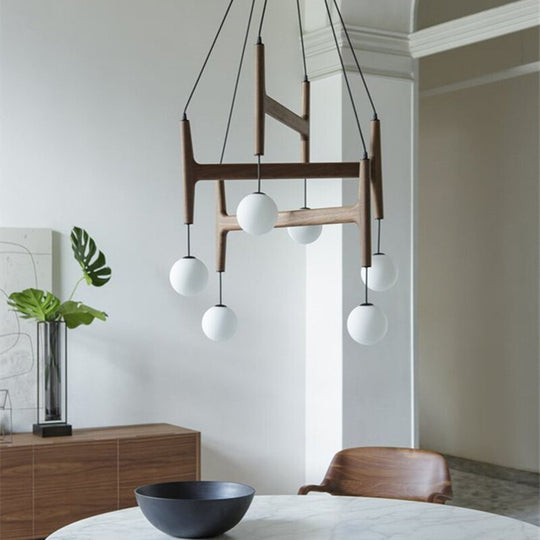 Nordic Simple Wooden Chandelier Luster Italian Retro Villa Hotel Decoration Glass Dining Table