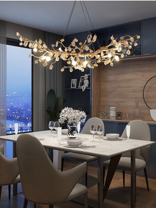 Modern Led Branches Ceiling Chandeliers Glass Crystal Pendant Lamp Handmade Kapok Flower Hanging