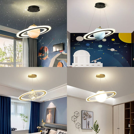 Acrylic Planet Pendant Light Children Room Space Star Led Hanging Lamp Retro Earth Ball Home Decor