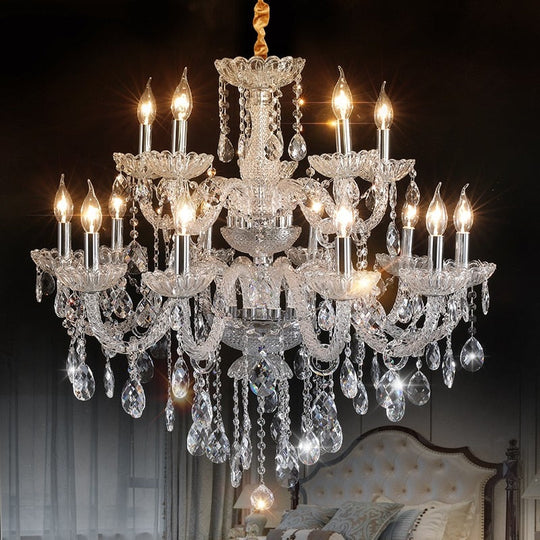 Villa Duplex Living Room Crystal Chandeliers Luxurious Atmosphere European Style High Stair Light