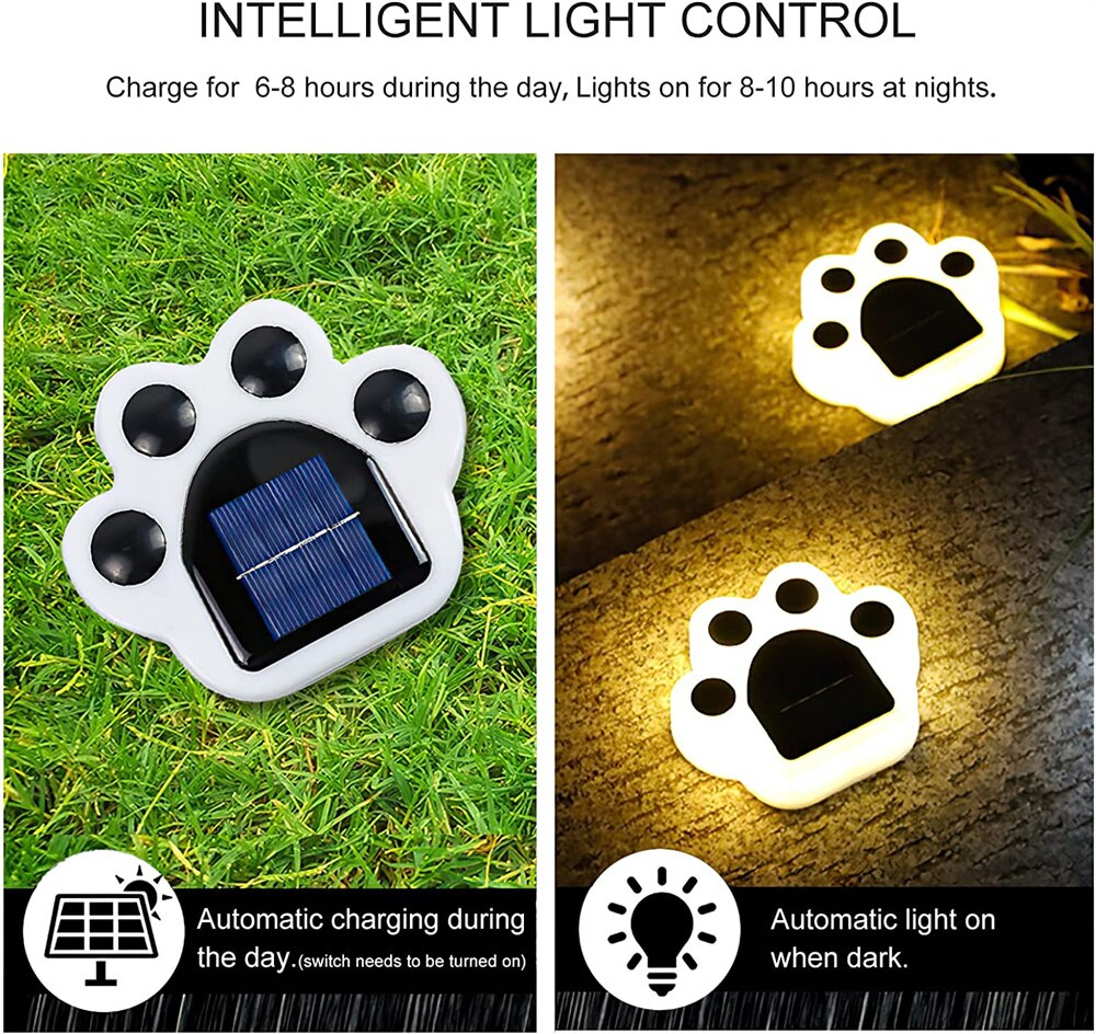 1/4Pcs Waterproof Led Solar Bear Paw Ground Light Outdoor Street Garden Wall Lamp Path Decoration