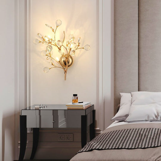 Romantic Flowers Branches G4 Bulb Wall Lights Clear Crystal Living Room Bedroom Decoration Sconce