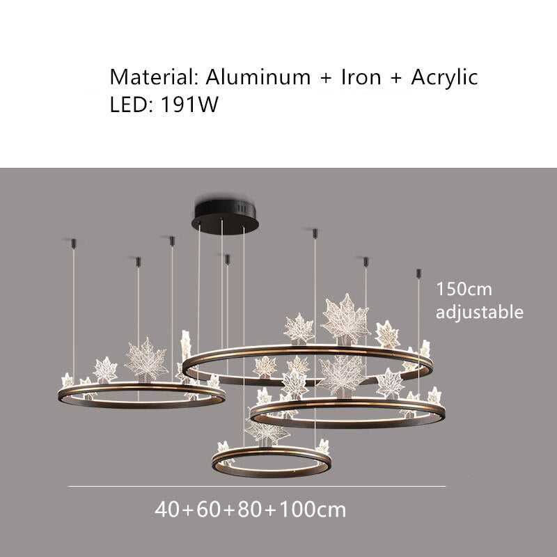 Modern Aluminum Ring Pendant Lights Dimming Foyer Restaurant Bedroom Hanging Lamp Acrylic Leaves