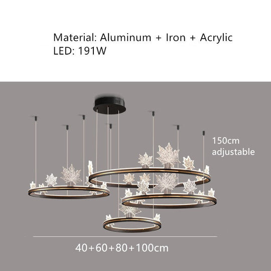 Modern Aluminum Ring Pendant Lights Dimming Foyer Restaurant Bedroom Hanging Lamp Acrylic Leaves