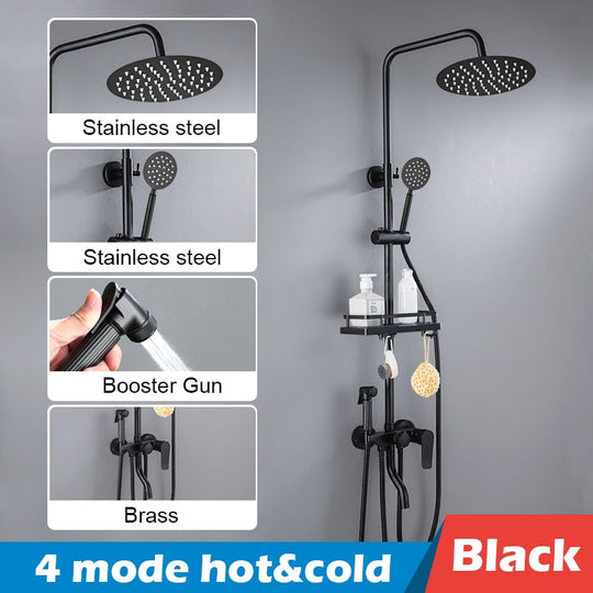 Bathroom Shower Set Black Gold Rain Faucet Thermostatic Digital Display Mixer Taps Copper Systems