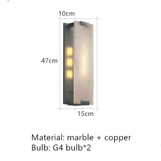Rectangle Natural Marble Led Wall Lights Copper Foyer Bedside Aisle Indoor Lamp Gold Black Sconce