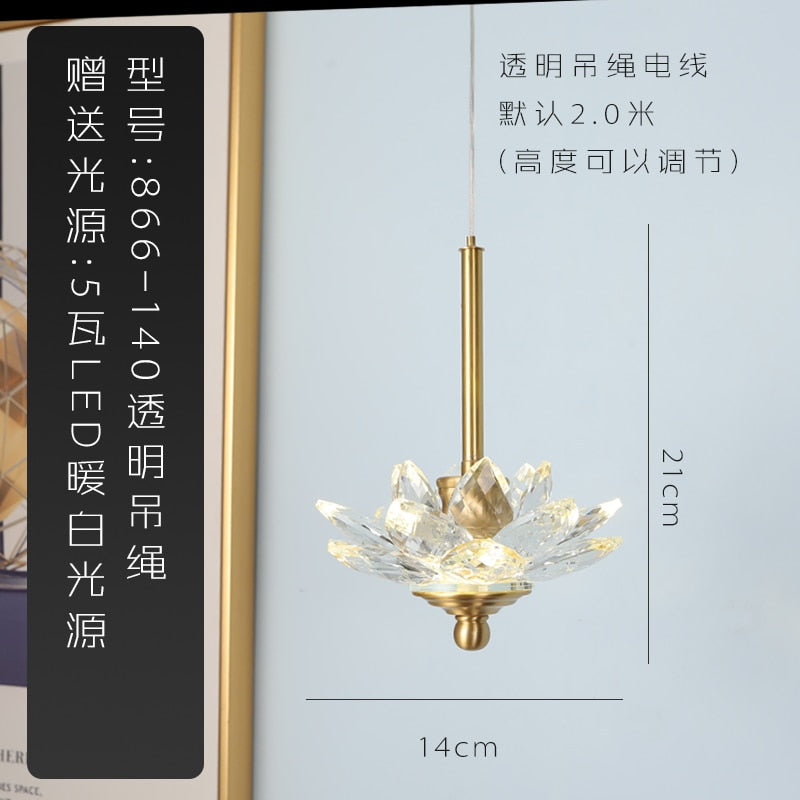 Chinese Zen Art Crystal Lotus Pendant Lights Modern Luxury Led Hanging Lamp Home Decor Loft Salon