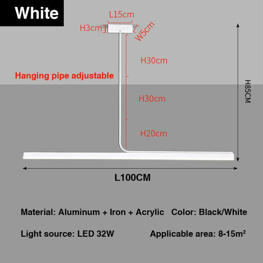Modern Minimalist Long Bar Creative Pendant Light For Dining Room Kitchen White L100Cm / White Light