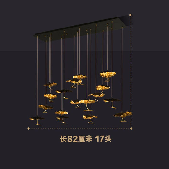 Modern Copper Lotus Staircase Led Chandelier Luxury Large Leaf Villa Stair Lighting Fixtures