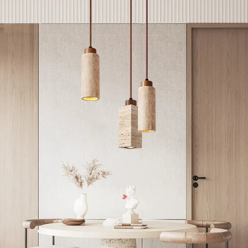 Yellow Marble Droplight Dining Table Japan Wabi - Sabi Travertine Pendant Light Nordic Bedside