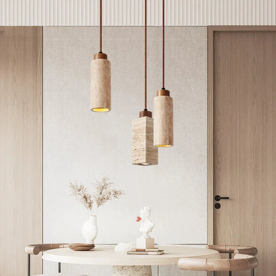 Yellow Marble Droplight Dining Table Japan Wabi - Sabi Travertine Pendant Light Nordic Bedside