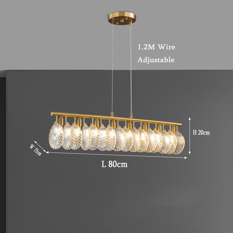Luxury Chandelier For Dining Room Kitchen Island Rectangle Shell Glass Led Light Fixture Bar