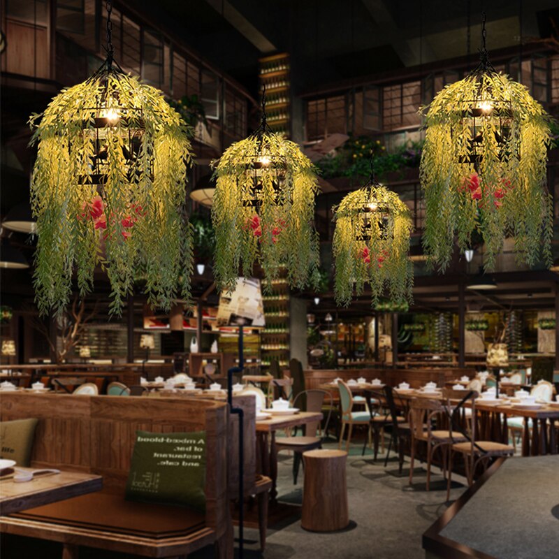 Plant Hot Pot Restaurant Chandelier Theme Creative Private Room Card Seat Wrought Iron Bird Cage