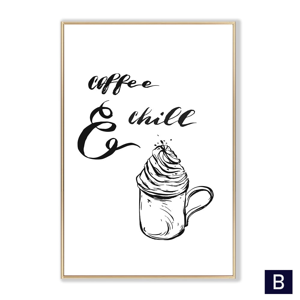 Black White Canvas Painting Nordic Kitchen Quotes Wall Posters Art Prints Pictures For Dining Room