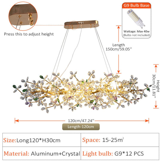 Liana French Crystal Gold Pendant Lamp For Dining & Villas Long 120Cm / White Light 6000K Chandelier