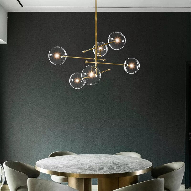 Modern Bronze Glass Pendant Light Bubbles Chandelier Study Living Room Restaurant Hanging Lamp Decor