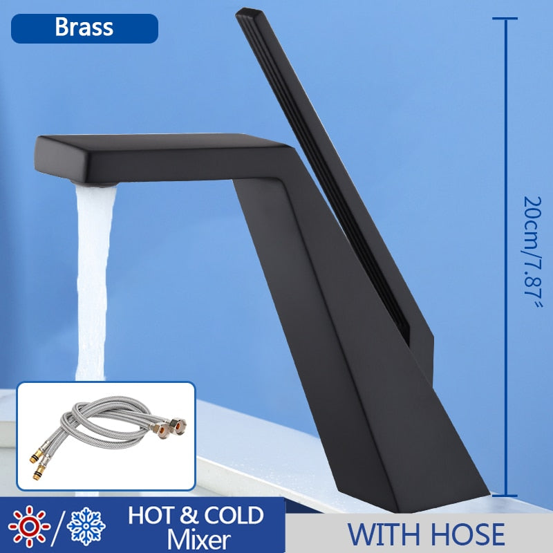 Basin Faucet Modern Bathroom Mixer Tap Black/Chrome Wash Single Handle Hot And Cold Waterfall Add