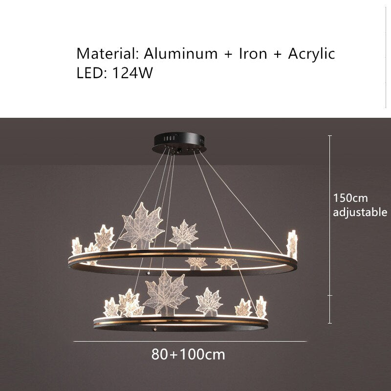 Modern Aluminum Ring Pendant Lights Dimming Foyer Restaurant Bedroom Hanging Lamp Acrylic Leaves