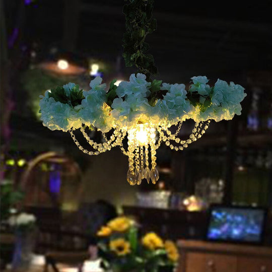 Simulation Blue Enchantress Flower Crystal Chain Pendant Light Personality Bar Milk Tea Shop