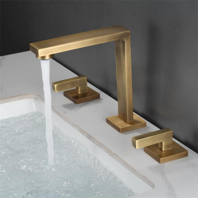 Black Basin Faucet Total Brass Brushed Gold Bathroom Antique Sink Faucets 3 Hole Hot And Cold